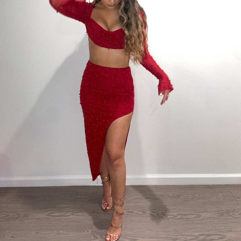 Oh Polly Red Asymmetrical Mini Skirt